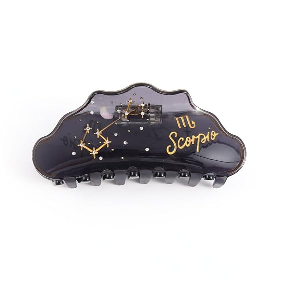 Scorpio Zodiac Sign Hair Claw with Rhinestones and Clock Design, Black Personalized Acetate Hair Clip for Women Gift 1 Piece