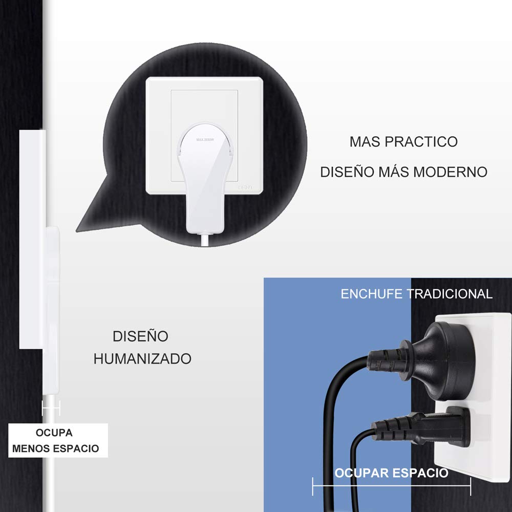 EXTRASTAR Enchufe en ángulo Plano Con Protección de Contacto y Mango Plegable, Extraplano de 8 mm, Pequeño y Manejable, 250V, 16A, Blanco, 1pc