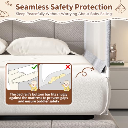 Image of 3-Piece King Size Bed Rail for Toddlers - Height Adjustable Baby Bed Rail Guard with Headboard Rod,Safety Bed Rails for King Size Bed with Child Lock(78.74x78.74x74.8 Inch)