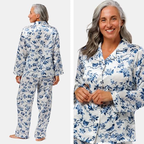 Image of Fishers Finery Women's 100% Mulberry Silk Long Pajama Set with Gift Box