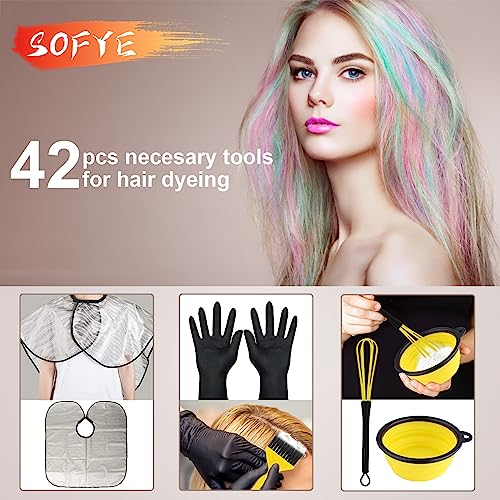 SOFYE Kit de tintura de cabelo, 30 peças, kit de coloração de cabelo, conjunto de escova e tigela co