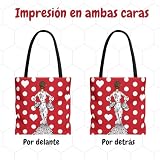 IllustrArte Torba na zakupy + torba na kosmetyki z flamingiem dla kobiet – wzór flaminga, duża torba materiałowa + pasująca kosmetyczka, Malaga Maria Biały Czerwone Tło + Granat Mary Biały Czerwone