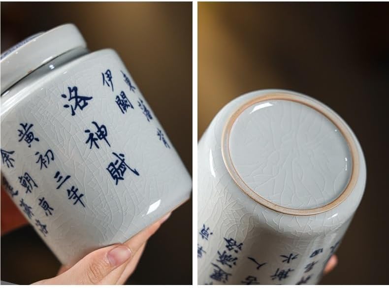 SONGCHAO Sugar Jar Sealed Teapot Large Ceramic Jar Portable Household Poetry Tea Box Packaging Can Tea Canister(A)