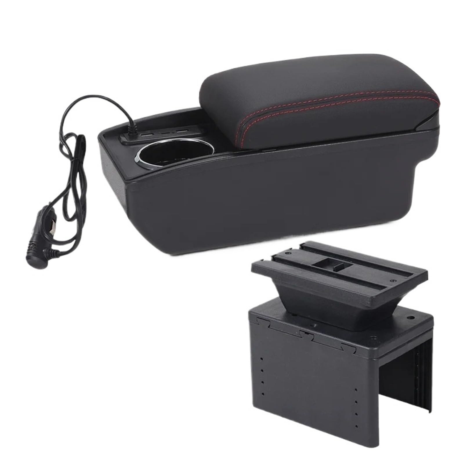 Hguvsjd Armrest Box Universal Armrest Storage Box Accessorie Modification Interior Retrofit Parts Dedicated Car Armrests(A Black red Fast charging)