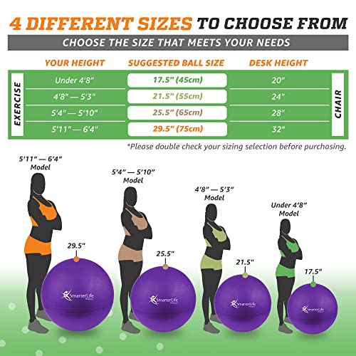 SmarterLife Exercise Ball Yoga Ball for Fitness, Balance, Stability, or Pregnancy, Gym Ball for Core Workout, Physical Therapy, Yoga Ball Chair for Office, Anti-Slip Anti-Burst (55 cm, Purple) - Image 6