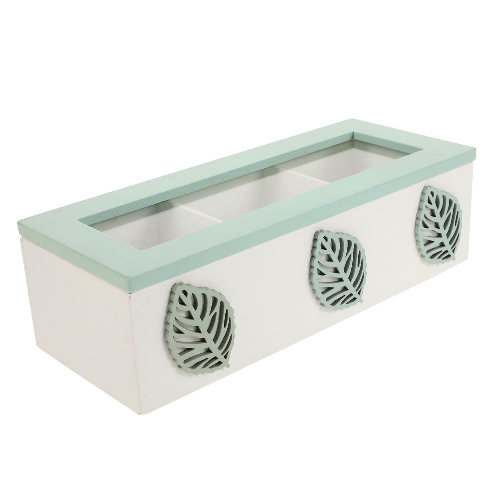 Mikinona Wooden Tea Box Tea Bags Bathroom Drawer Organizer Tea Accessories for Tea Drinkers Tea Organizers and Storage Drawer Organizers Teabag Holder Organizer Tea Tray Light Green Glass