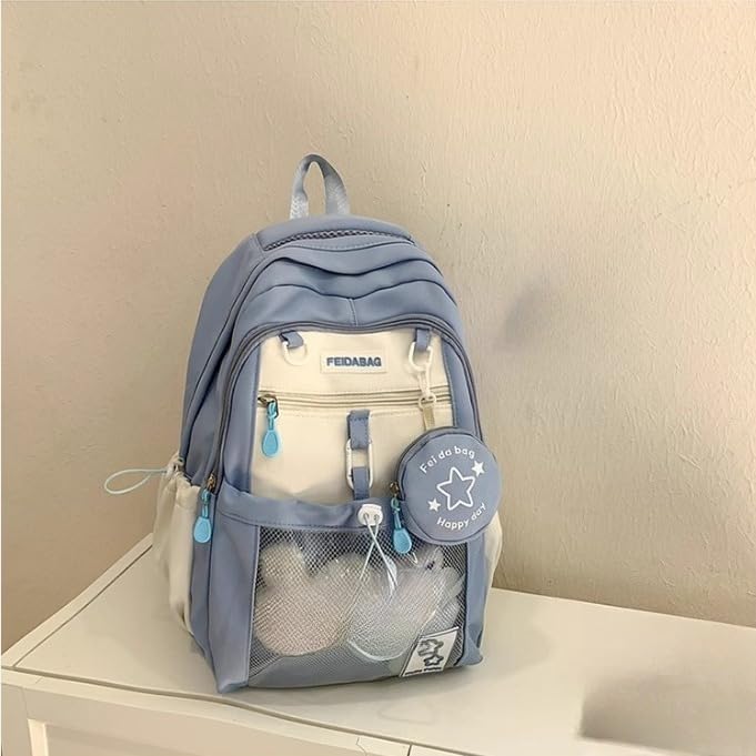 ZQW Ita Bag for Women Kawaii Backpack with Clear Pouch Panel Cute Aesthetic Design Lightweight Daily Commute Shoulder Bag (Backpack-Bule)4
