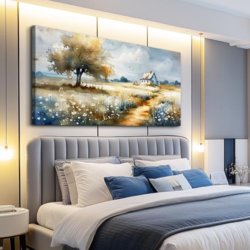 FUHAIHUA Canvas Wall Art For Living Room Large Wall Decor For Bedroom Modern Office Decorations Pastoral Pictures Scenery Watercolour Wall Paintings Artwork Farmhouse Home Decor Mural 24x48 In