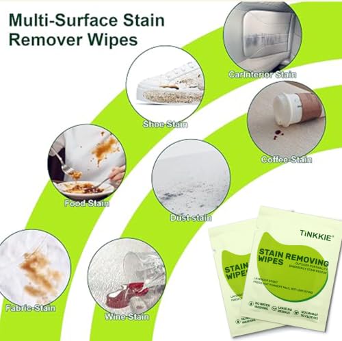 Image of Stain Remover Wipes for Clothes & Fabric, 26 Pack | Instant Clothing Stain Remover, For Shoes, Shirts & Jackets, Individually Wrapped Portable, For Travel & On-the-Go Cleaning
