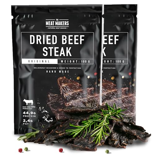 The Meat Makers Original Beef Jerky Steak (200g) - Getrocknetes Rindersteak Proteinreiches Rindfleisch Dörrfleisch Trockenfleisch Für Menschen Trocken Fleisch Beef Jerky Snack.