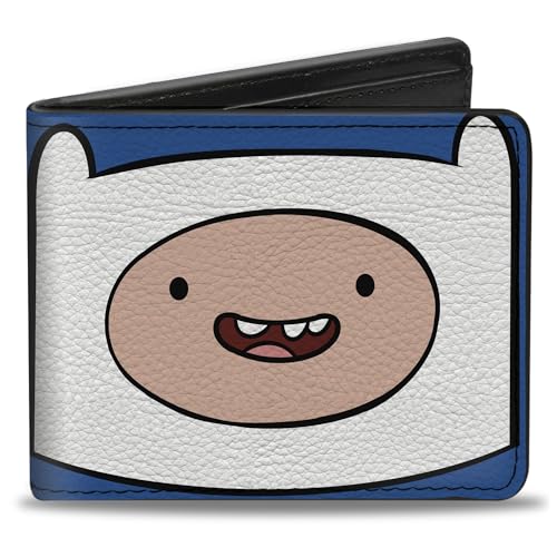 Buckle-Down Cartoon Network Bifold Wallet with Standard Billfold and Card Slots, Adventure Time Title Logo and Finn Smiling Face Blue, Vegan Leather