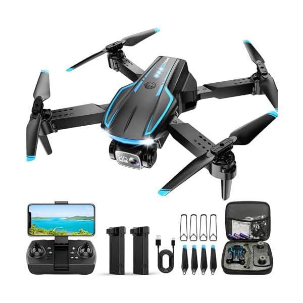 Mini Drone with Camera, 1080P FPV Foldable Drone with Stable Altitude Hold, Gravity Control, Auto-Follow, Trajectory Flight, 90° Adjustable Lens, One Key Take Off, 2 Batteries, Drones for Adults Kids