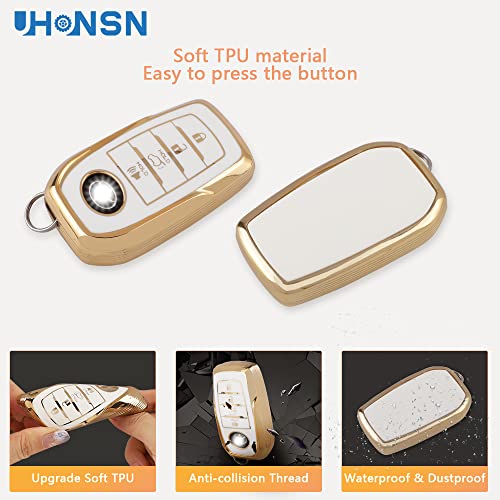 Uhonsn For Toyota Key Fob Cover 2021 - 2022 Sienna Venza Rav4 Prime Soft Tpu Keys Case Protector Keychain Women Cute Car Accessories Girly White Gold #TOP2