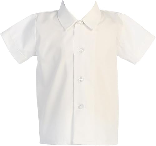 Lito Camisa de vestir simple de manga corta para bebés, color blanco o marfil, desde bebés hasta niños pequeños