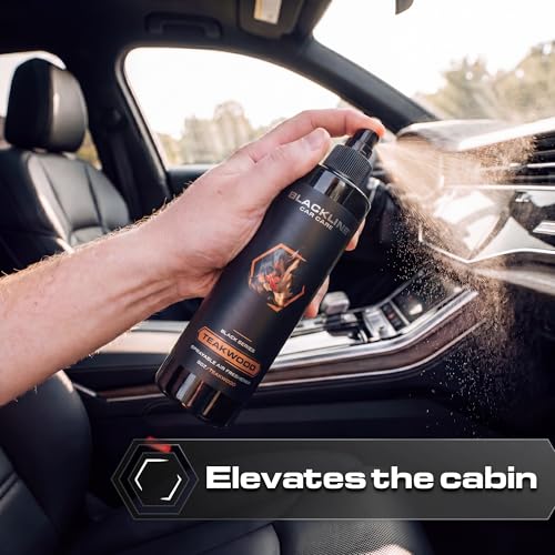 Image of Blackline Car Care - Teakwood Car Air Freshener Spray, Long-Lasting, Premium Odor Eliminator for Cars, Trucks, RVs, SUV, or Home Use - 8 fl OZ - Air Freshener - Teakwood Spray