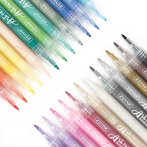 ZEYAR Acrylic Paint Pens, Expert of Rock Painting, Extra Fine, 24 Colors, Water Based, Permanent & Waterproof Ink, Works on Rock, Wood, Glass, Metal, Ceramic and Non porous Surfaces (24 Colors)