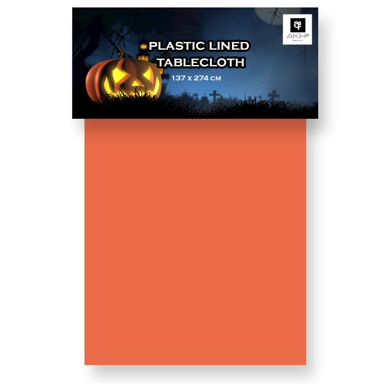 AKH® Halloween Tablecloth | 137x274cm | Plastic Lined Tablecloth | Disposable Table Covers | Rectangular Table Covers For Indoor Outdoor Halloween Party Decoration (Orange)