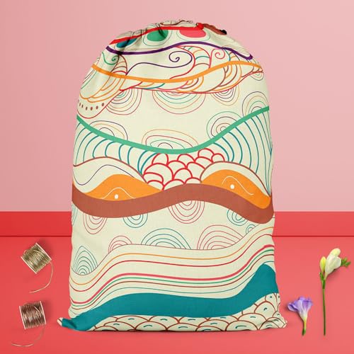 Image of ArtzFolio Waves Drawing | Reusable Sack Bag | Bag for Gym, Storage, Vegetable & Travel