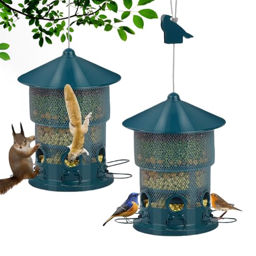 Outdoor-Hanging-Bird-Feeder-Squirrel-Proof-6-Feeding-Ports-with-360Chew-Proof-Metal-Guard-Ideal-for-Cardinals-Finches-Chickadees-and-Wild-BirdsAll-Weather-Metal-Bird-Feeder Outdoor Hanging Bird Feeder Squirrel Proof, 6 Feeding Ports with 360°Chew Proof Metal Guard, Ideal for Cardinals Finches Chickadees and Wild Birds,All Weather Metal Bird Feeder - Image 1