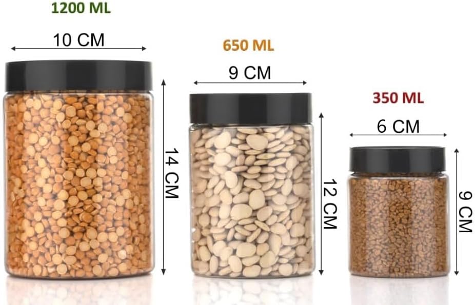 HAPPI Multipurpose Unbreakable Plastic Transparent Airtight Container Set Masala Box For Kitchen Storage Box Dabba For Spice, Pack of 18 (6 Pcs of Each 250ml, 650ml, 1200ml with 18 Spoons)