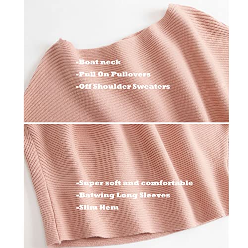 Image of Blostirno Women's Boat Neck Batwing Sleeves Dolman Ribbed Knitted Sweaters Pullovers Tops