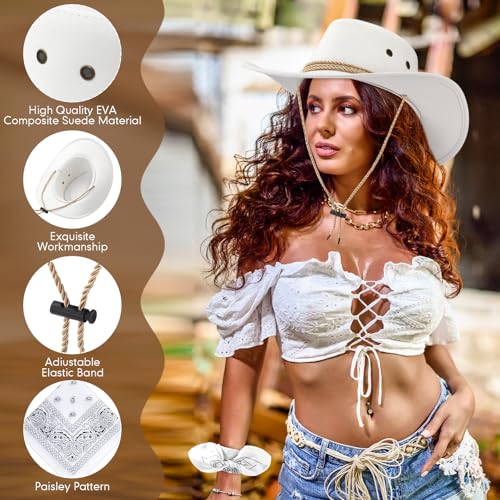 Image of Zhanmai 12 Pcs Cowboy Hat and Bandana Cowboy Cowgirl Hats Bulk Western Party Costume Halloween Accessory