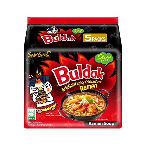 Samyang-Buldak-Hot-Chicken-Flavor-Ramen-Instantnudeln-Stew-Type-scharfe-Ramen-Suppe-Eintopf-mit-Huehnchengeschmack-5er-Pack-5-x-145g