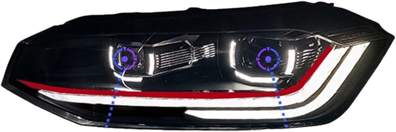 Car Lights Headlights Compatible With Polo 2019-2022 LED Auto Assembly Upgrade The Design Dynamic Signal Lamp LHD RHD Accessories(Red Style One Set,Left Hand)