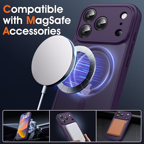 Image of Oterkin Magnetic for iPhone 17 Pro Max Case Matte, Full Camera Protection Compatible with MagSafe Frosted Translucent Shockproof Anti-Scratch Slim Fit Case Military Grade Protection (Dark Purple)