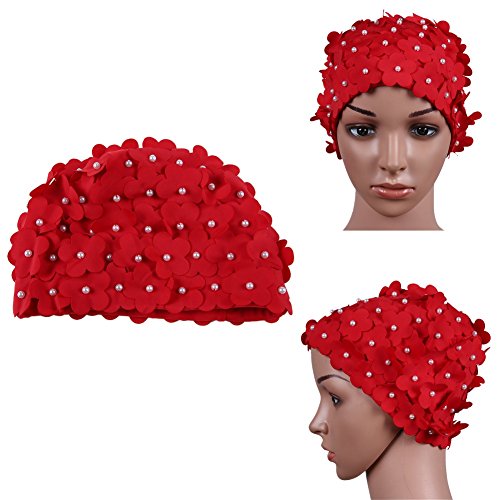 Smartcoco 3D Petal Pearl Stylish Swim Cap Hat Bathing Swimming Shower Flower Caps for Women