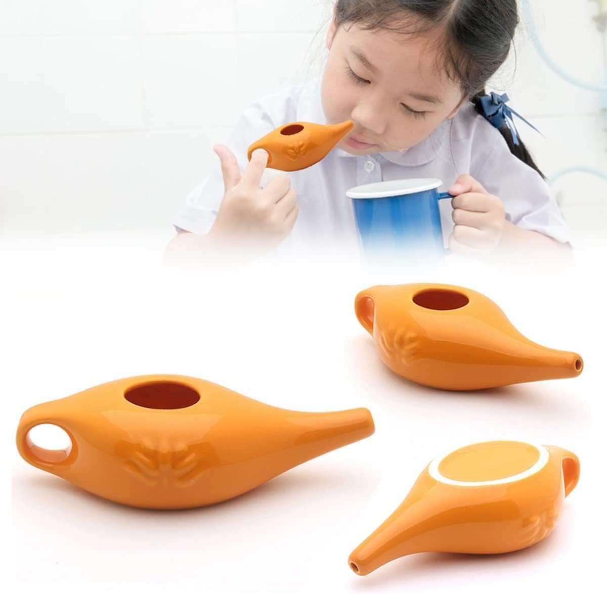 Pot de nettoyage de nez en céramique 250 ml, étanche, bec verseur pour le rinçage nasal, lavage du nez, homme et femme, blanc
