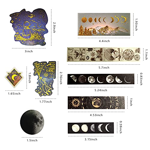 Adesivos vintage de astronomia com 145 peças, adesivos Washi do universo bronzear do espaço, planeta