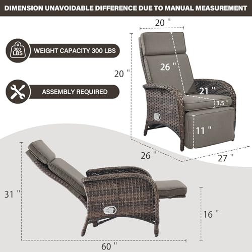 Belord Versatile Outdoor Recliner Chair - Reclining Patio Chair with Adjustable Backrest and Footrest, All-Weather Wicker Chaise Lounge Chair Outdoor for Pool Deck Brown - Thumbnail 2