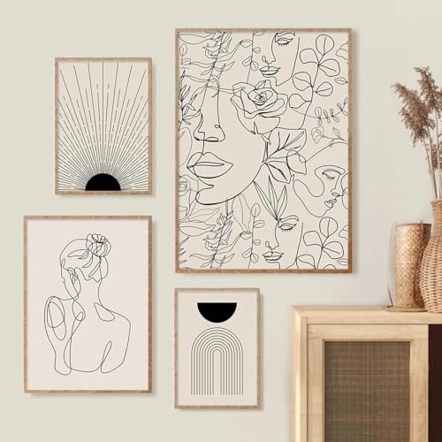 Affiches toile mur art impression fleurs visages style bohème et déco salon moderne