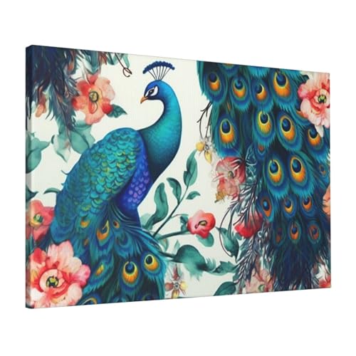Chambre à coucher décoration murale paon toile HD 40x61 cm