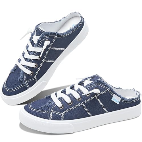 Image of Obtaom Women Canvas Mules Memory Foam Clipper Fashion Sneakers Comfortable Slip-On Mule Backless Holiday Shoes