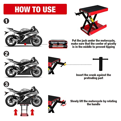 Image of Big RED ATRM01101R Torin Portable Steel Motorcycle Lift Scissor Jack: Wide Deck Hoist Stand for ATV, UTV Snowmobile Maintenance, Capacity 1100lb, 1100LBS