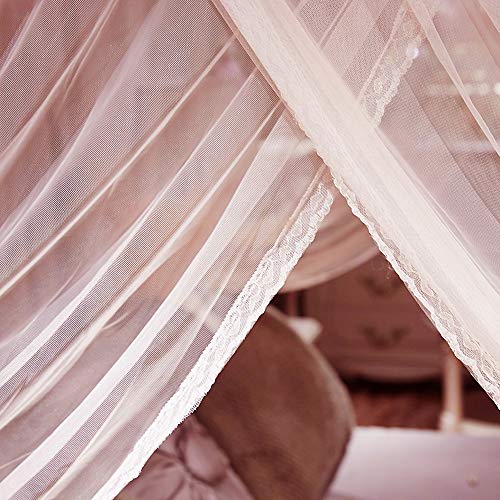 Jqwupup Elegant Bed Curtains Canopy, Embroidery Ruffle 4 Corner Post Canopy Netting For Bed, Bed Canopy For Girls Kids Adult, Bedding Décor (King, Peach) #TOP4