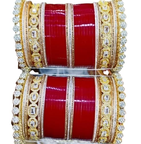 Traditional Red Bridal Chuda Set Punjabi Bridal weding Bangle Red Designer Chura Punjabi Choora Fashion-image-43