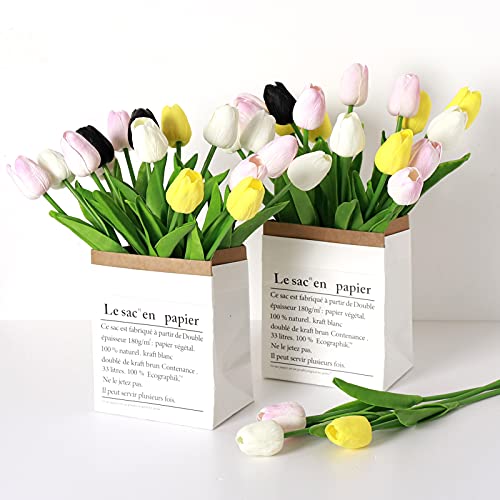 Sojiruspa White Tulips Artificial Flowers 20 Pcs Fake Faux Tulips Pu Real Touch Tulips Fake Flowers For Home Office Wedding Decor Arrangement Bouquet Faux Flowers For Decoration #TOP3