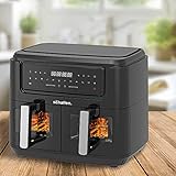 Schallen Black Dual Air Fryer with Twin Double Drawer Frying Trays, Digital, 10 Preset Functions, Low Running Cost and 60 Min Timer | Healthy Oil Free & Low Fat Cooking (Dual Window 9L Air Fryer) - Image 2