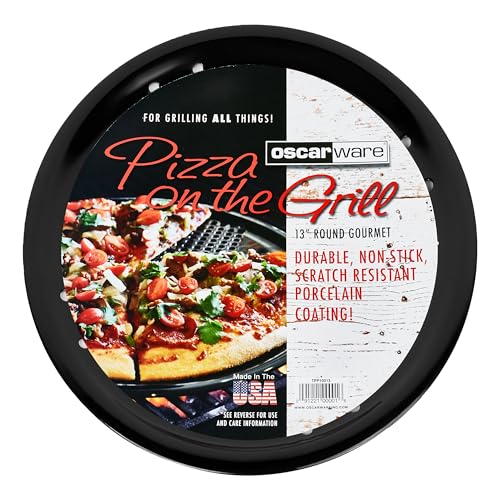 Oscarware Porcelain Coated 13” Round Pizza Grill Topper – Perfect for Grilling Homemade, BBQs, and Outdoor Cooking