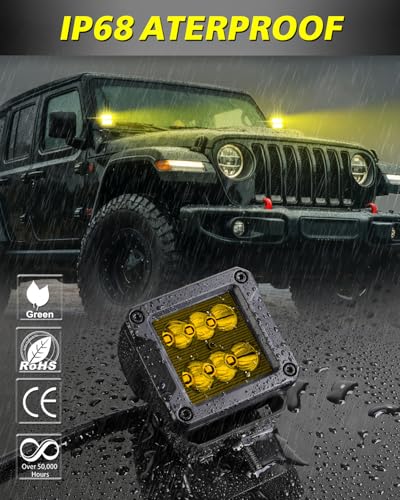 Image of 3 Inch Amber LED Pods 120W CREE LED Cubes Offroad Driving Lights | Focus Spot Beam, High Intensity CREE LEDs Square Amber LED Pod Lights Ditch Lights for Truck Motorcycle Pickup UTV ATV