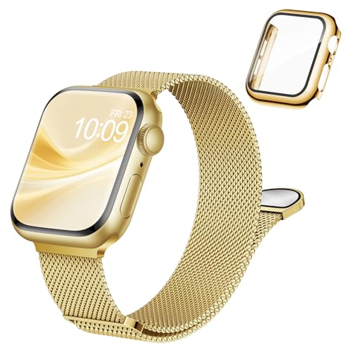 Stainless Steel Magnetic Band and Case Compatible with Apple Watch Bands Women Men 40mm 44mm 41mm 45mm 42mm 46mm Mesh Loop Metal Band Screen Protector Cover for iWatch Series 11/SE3/10/9/8/7/6/5/4