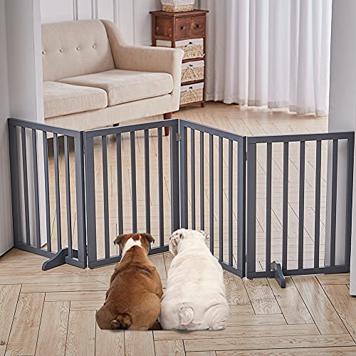 The Fellie Absperrgitter Hund, Freistehendes Schutzgitter mit Füßen, Kindergitter Klappbar, Holz Hundegitter Treppe, Treppenschutzgitter ohne Bohren, Absperrgitter für Häuser, Türöffnungen,H60cm,Grau