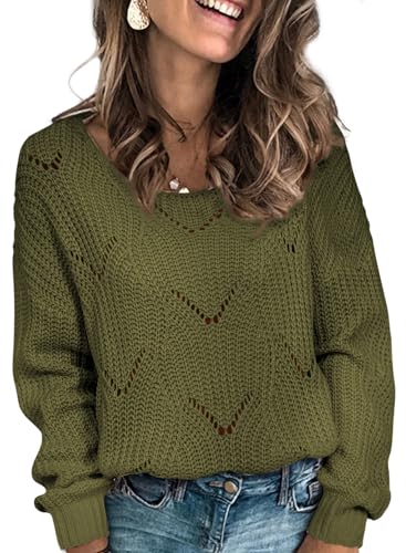 Image of Dokotoo Womens Sweaters 2026 Crewneck Cute Elegant Soft Long Sleeve Hollow Cable Knit Pullover Tops