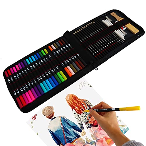 24 Stylo Aquarelle Feutres Coloriage +24 Crayons à Croquis de Accessoires, pour Professionnel Dessin,Coloriage Mandala, Convient Enfants et Adultes