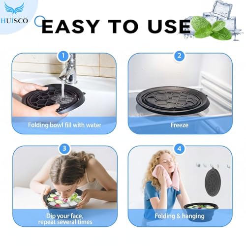 Image of Silicone Collapsible Face Bowl with Built-in Ice Tray | BPA-Free Round Face Bath Basin for Icing Soaking & Skincare | Portable Dishwasher Safe | Black