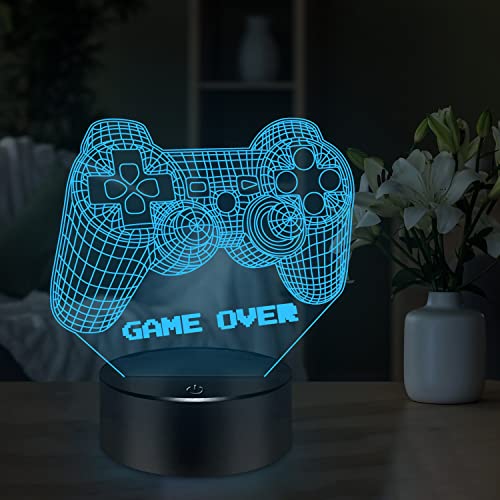 Image of BASSI 3D Gamepad Night Light Game Over Light Game Controller Console Illusion Lamp for Kids Gamer Room Decor, 16 Color Changing with Remote Timer, Christmas Birthday Gifts for Boys Girls