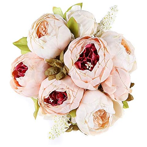 EZFLOWERY 1 Pack Artificial Peony Silk Flowers Arrangement Bouquet for Wedding Centerpiece Room Party Home Decoration, Elegant Vintage, Perfect for Spring, Summer and Occasions (1, Peach) Cover
